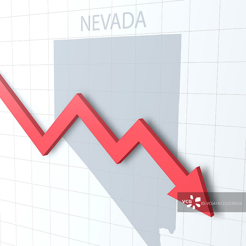 带有内华达州地图背景的下跌红色箭头图片素材