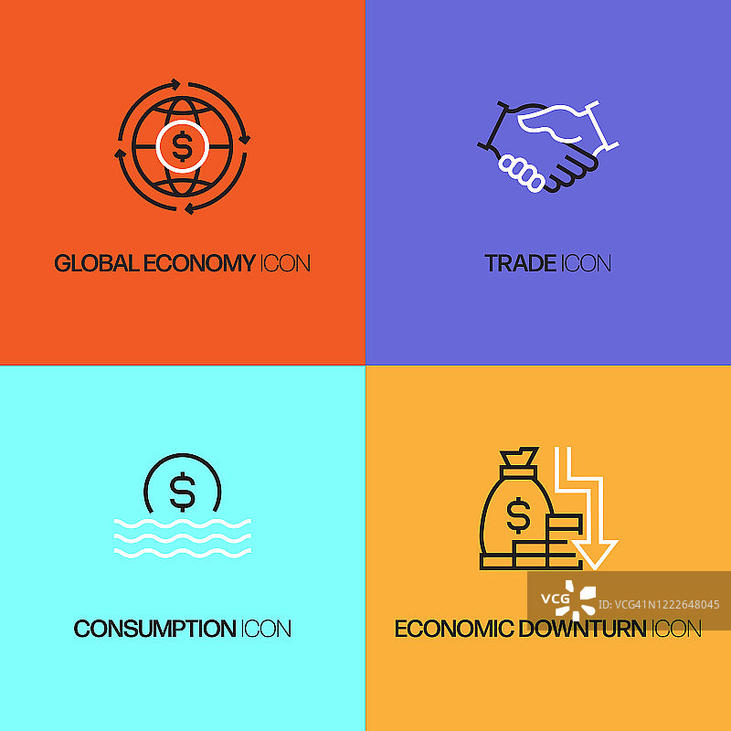 经济和金融相关图标，简约矢量设计。图片素材