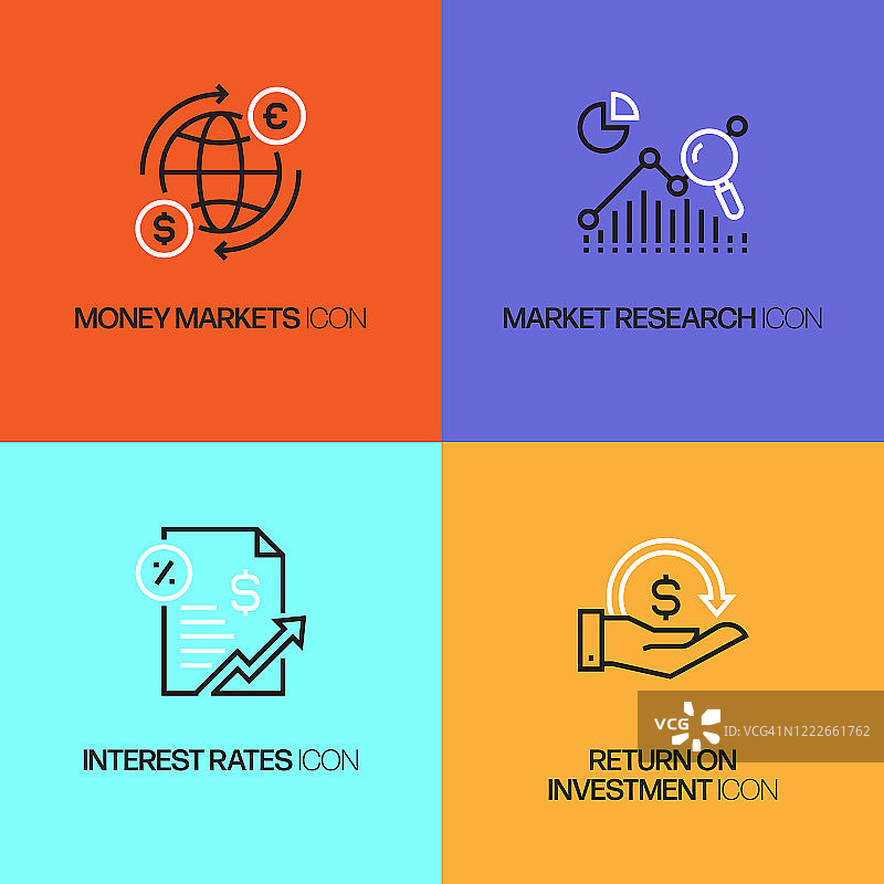 经济和金融相关图标，简约矢量设计。图片素材