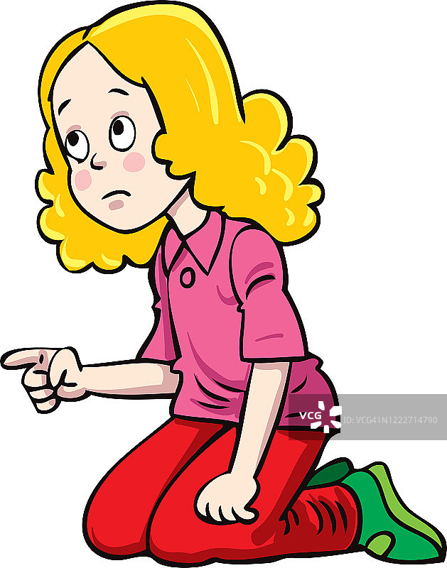 焦虑地跪坐着的小女孩图片素材