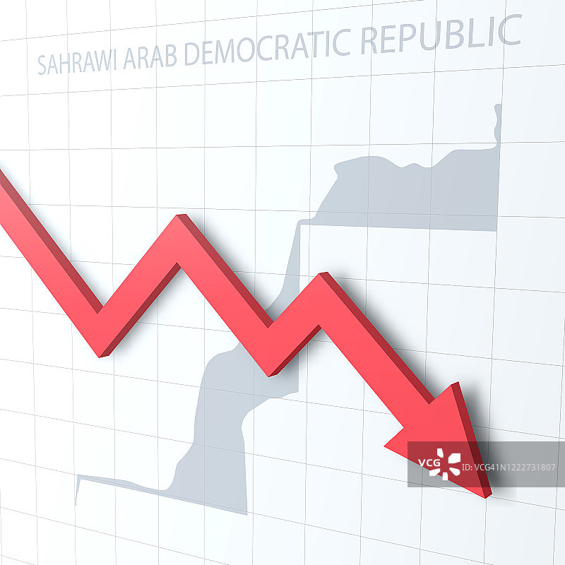 撒拉威阿拉伯民主共和国地图背景上的下跌红色箭头图片素材