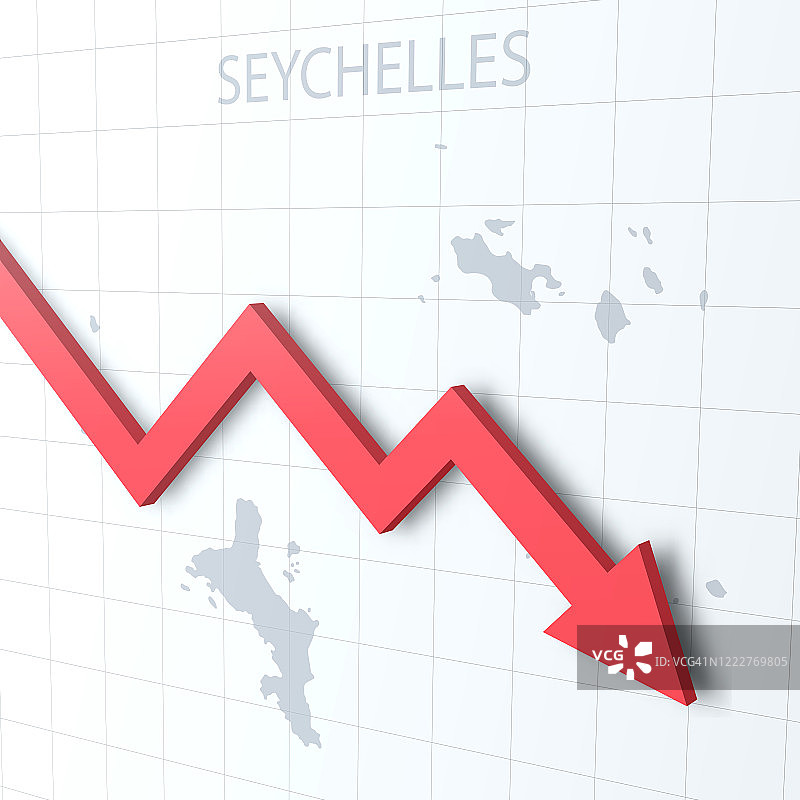 带有塞舌尔地图的下跌红色箭头图片素材