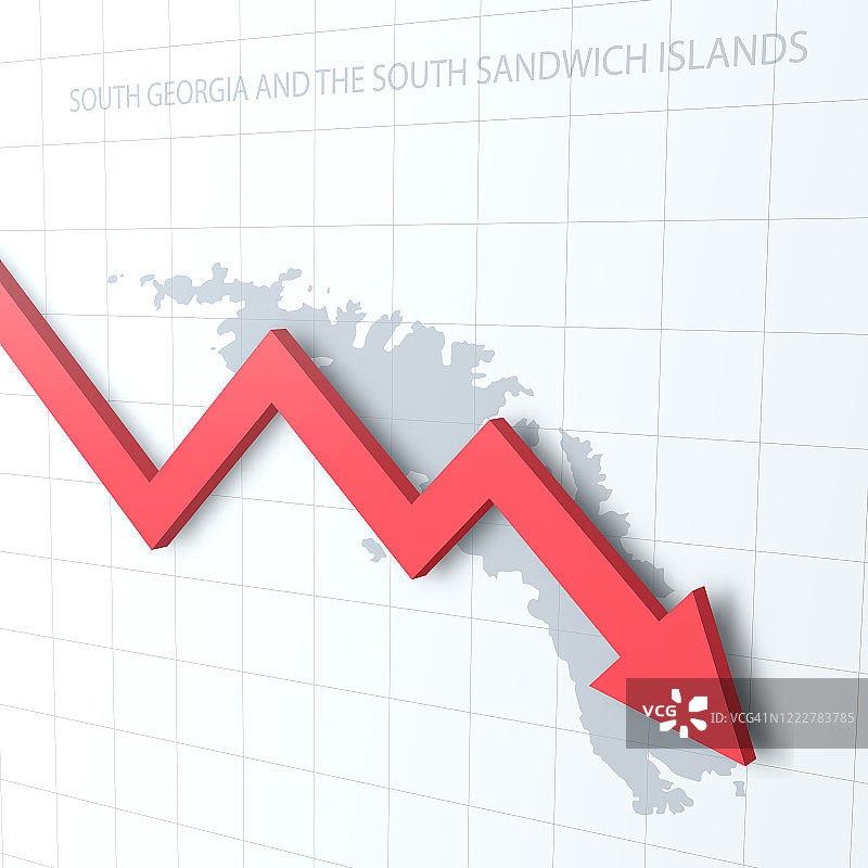 下跌的红色箭头与南乔治亚和南桑威奇群岛地图背景图片素材