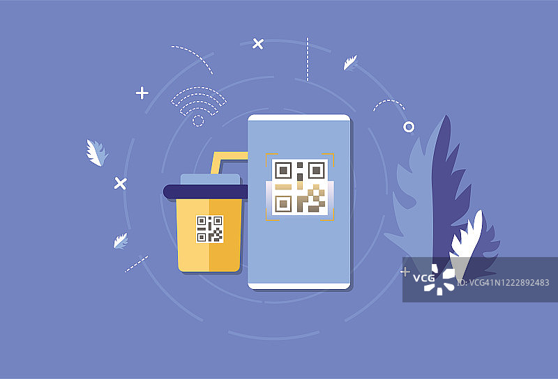 手机扫码购买饮品，无需现金交易图片素材