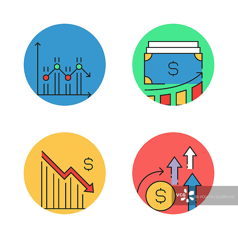 经济和金融相关图标，简约矢量设计。图片素材