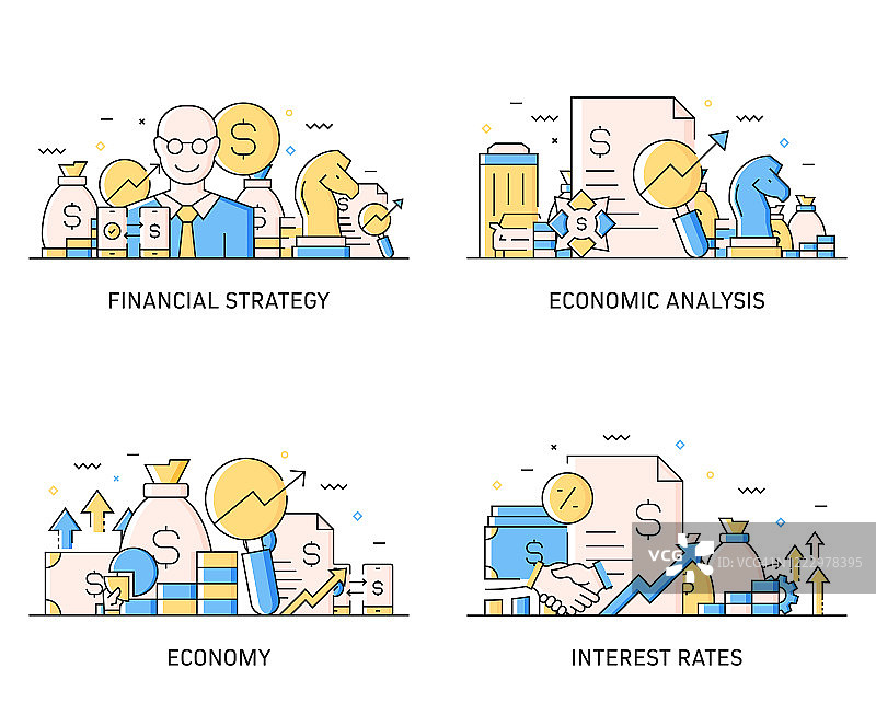 带有图标的经济金融概念扁平横幅设计图片素材
