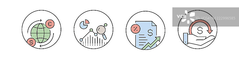 经济和金融相关图标，简约矢量设计。图片素材