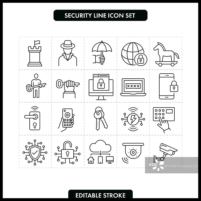 安全线性图标集（可编辑笔触）图片素材