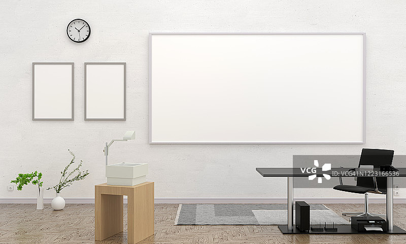 导师房间内部和用于模拟的白板3D渲染图片素材