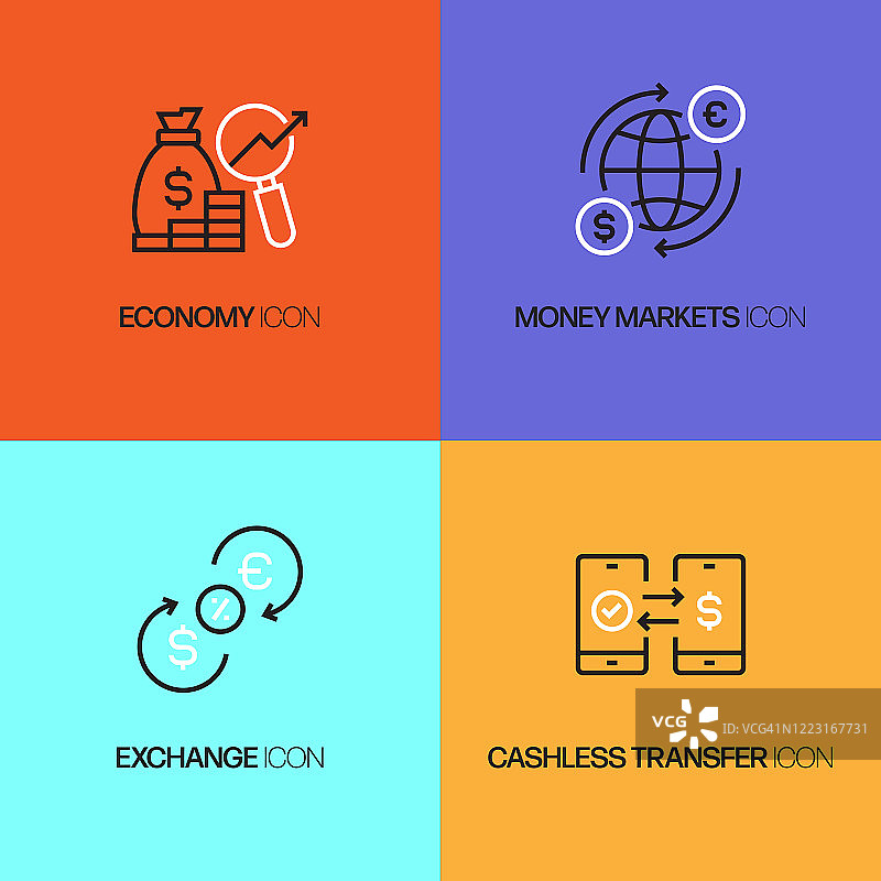 经济和金融相关图标，简约矢量设计。图片素材