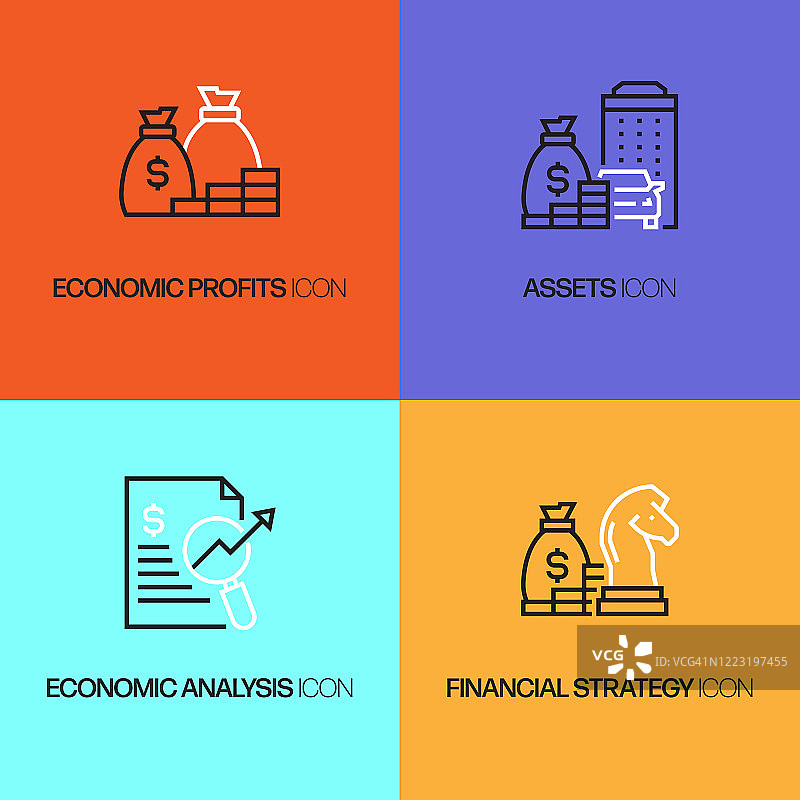 经济和金融相关图标，简约矢量设计。图片素材