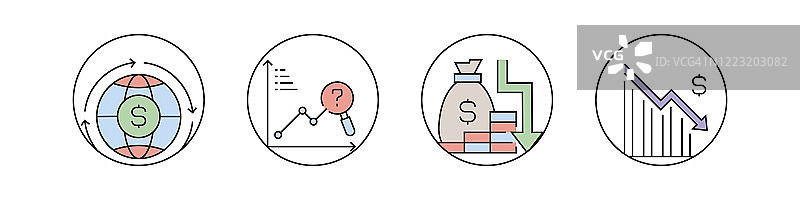 经济和金融相关图标，简约矢量设计。图片素材