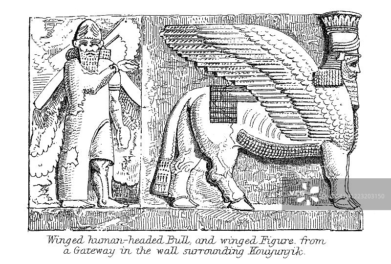 尼尼微亚述文物，1894年出版的流行百科全书图片素材