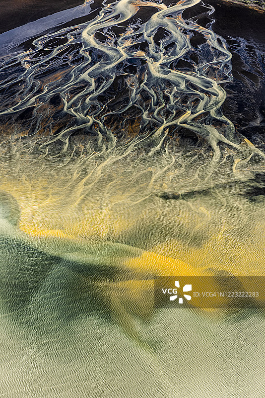 冰岛荒凉地貌上的美丽冰川河流图片素材