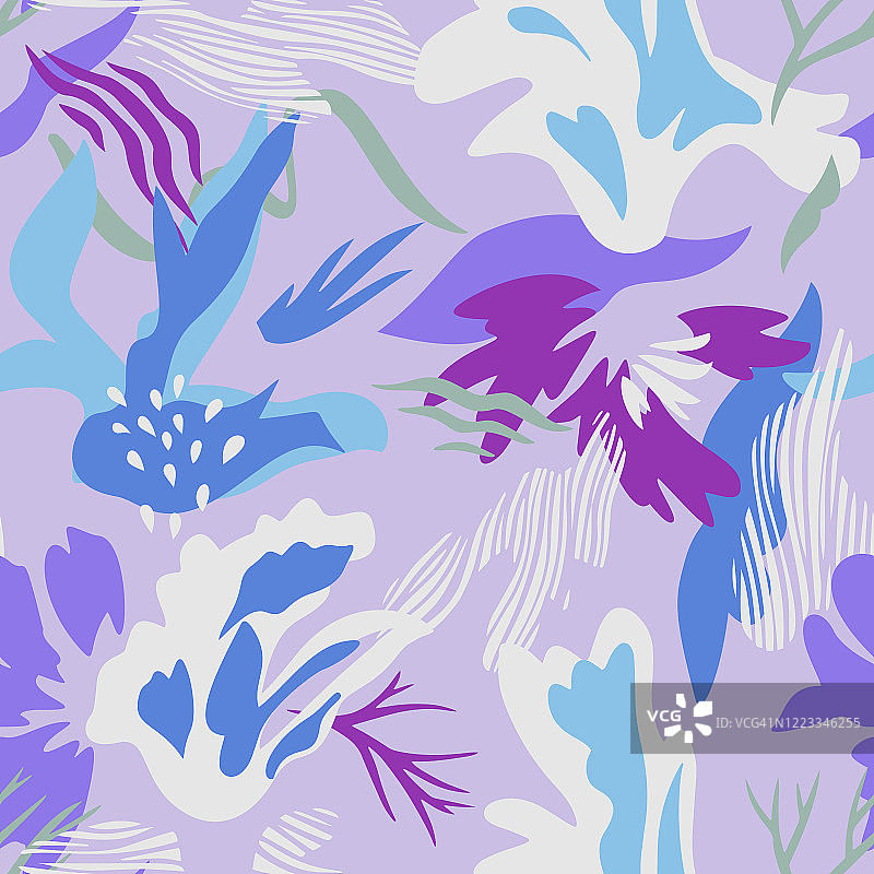 抽象植物无缝图案，几何植物形状。图片素材