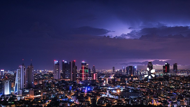 夜晚袭击城市的雷暴图片素材