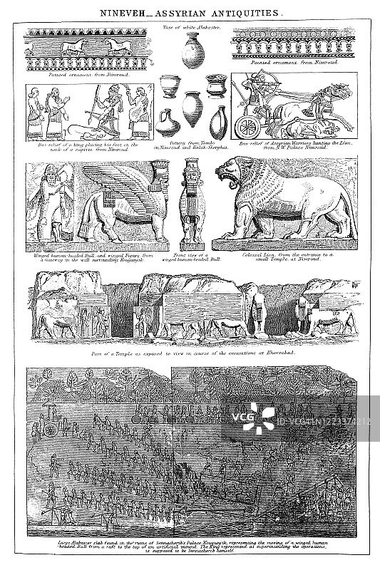 尼尼微亚述文物，1894年出版的流行百科全书图片素材
