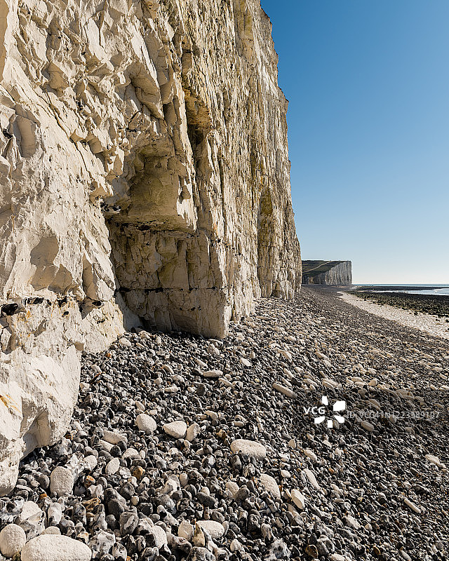 英国东萨塞克斯七姐妹悬崖的白垩岩面特写图片素材
