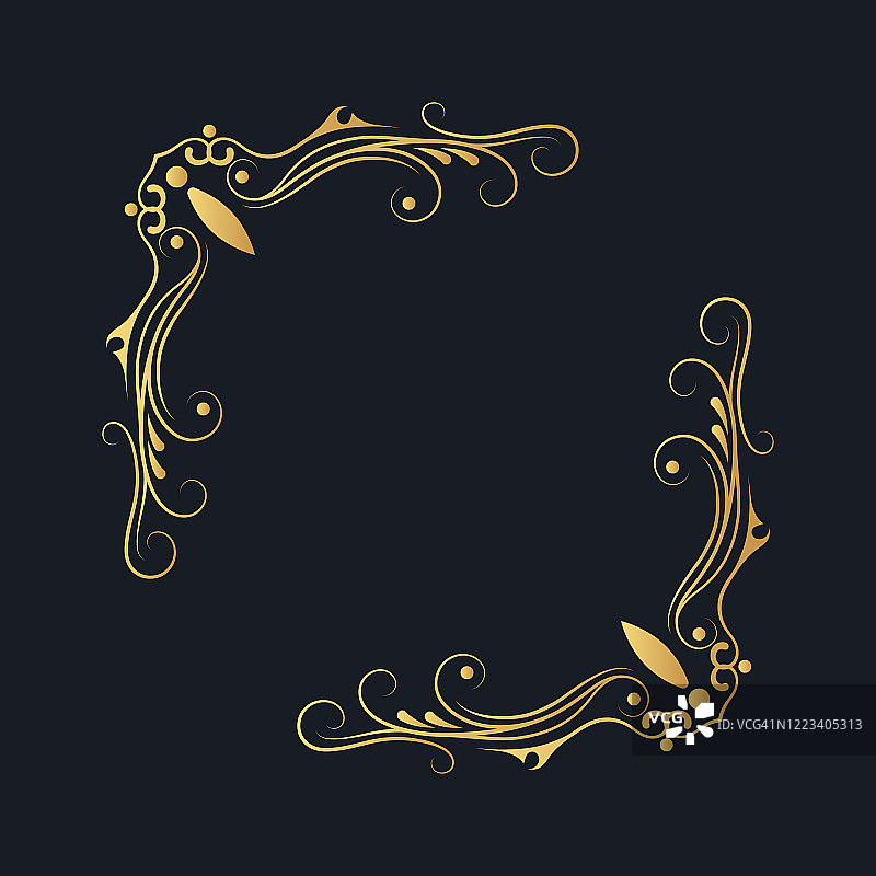 复古金色边框手绘漩涡页面装饰图片素材