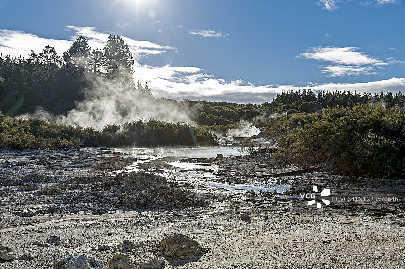新西兰罗托鲁阿地狱之门地热保护区和泥浆温泉图片素材
