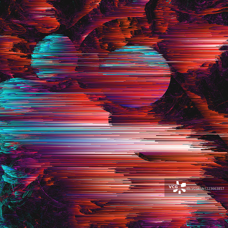 抽象故障风纹理圆形红蓝彩色背景，几何未来主义图片素材