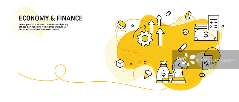 带有图标的经济金融概念扁平横幅设计图片素材