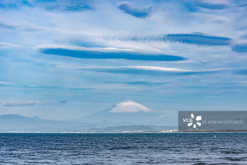 日本神奈川县富士山的荚状云图片素材