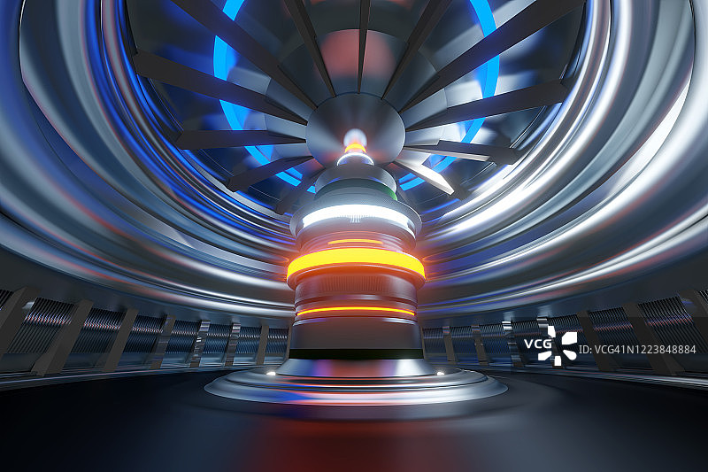 未来主义核反应堆的3D渲染图片素材