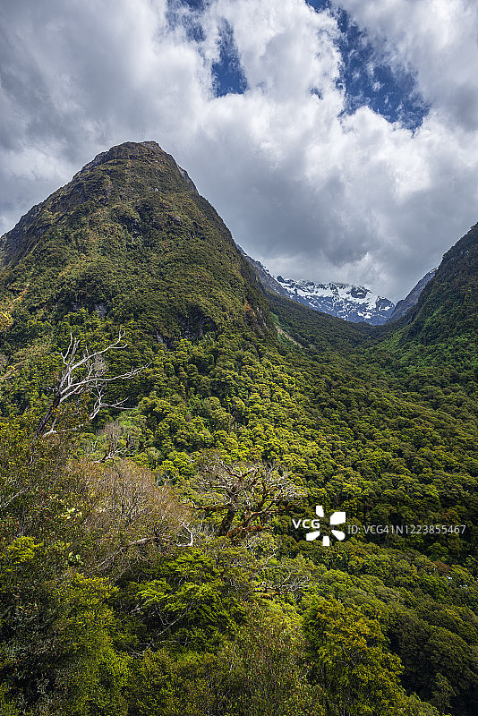 新西兰南地大区：从波普斯观景台眺望克里斯蒂娜山和克罗斯卡特山图片素材