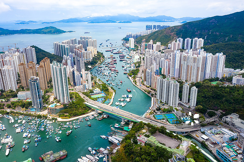 香港仔避风塘和鸭脷洲鸟瞰图图片素材