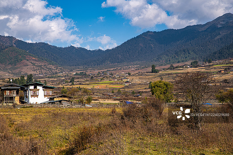 富毕卡山谷（甘塘山谷），旺度波德朗，不丹图片素材