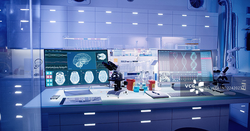 未来实验室设备——脑电波扫描研究图片素材