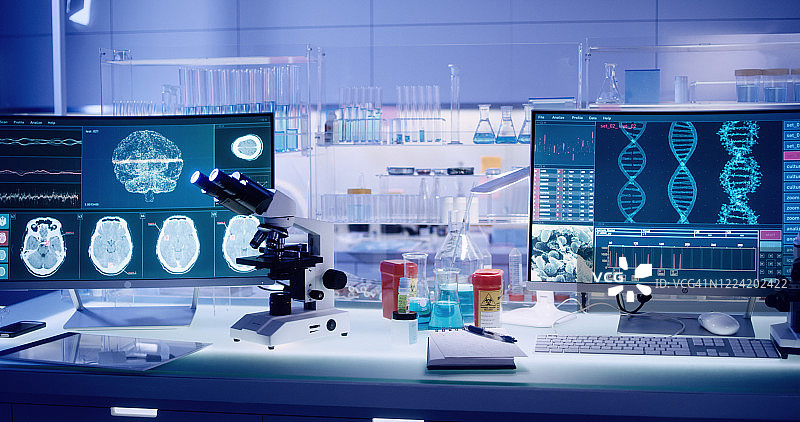 未来实验室设备——脑电波扫描研究图片素材