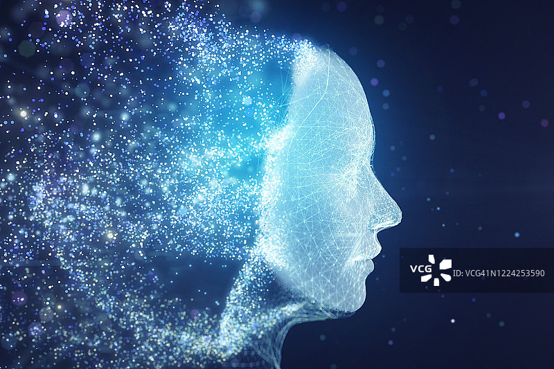 形成AI机器人脸部的粒子数据图片素材