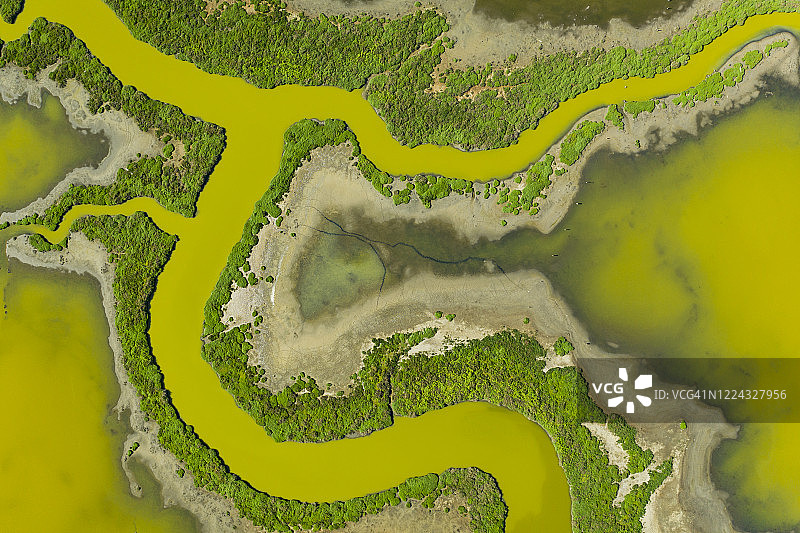 旧金山海湾湿地奇特水道航拍图片素材