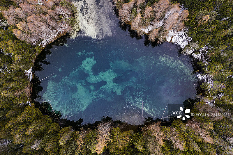 密歇根州基奇-伊提-基皮州立公园蓝色淡水泉航拍图片素材