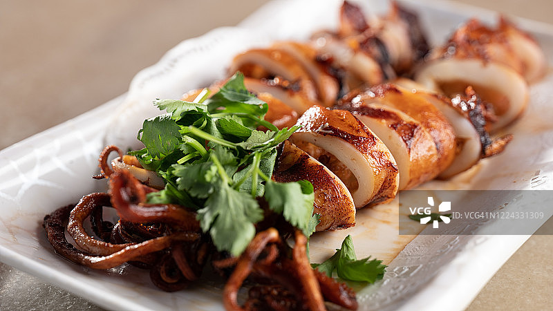 烤鱿鱼切块图片素材