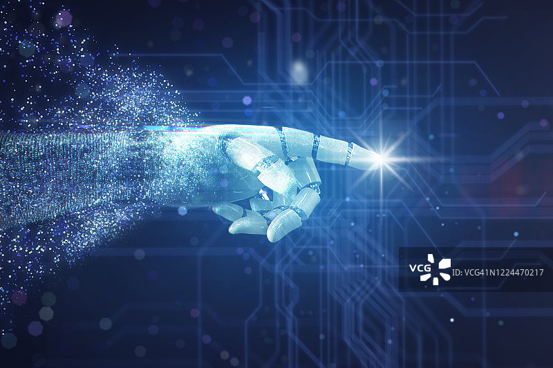 粒子构成的AI机器人手臂图片素材