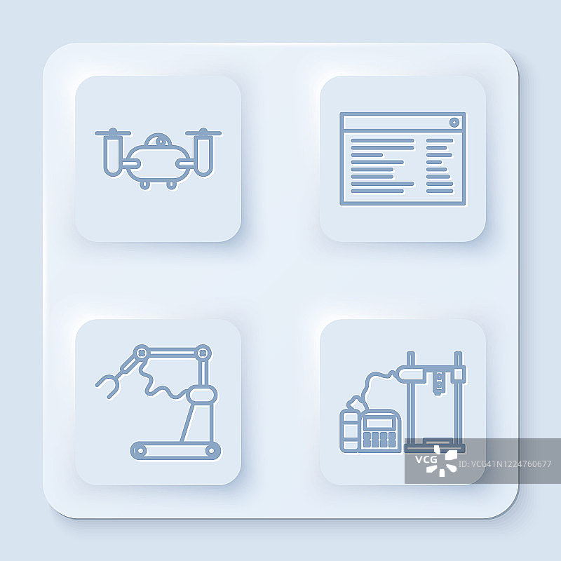 无人机、软件编程代码和3D打印机矢量素材图片素材
