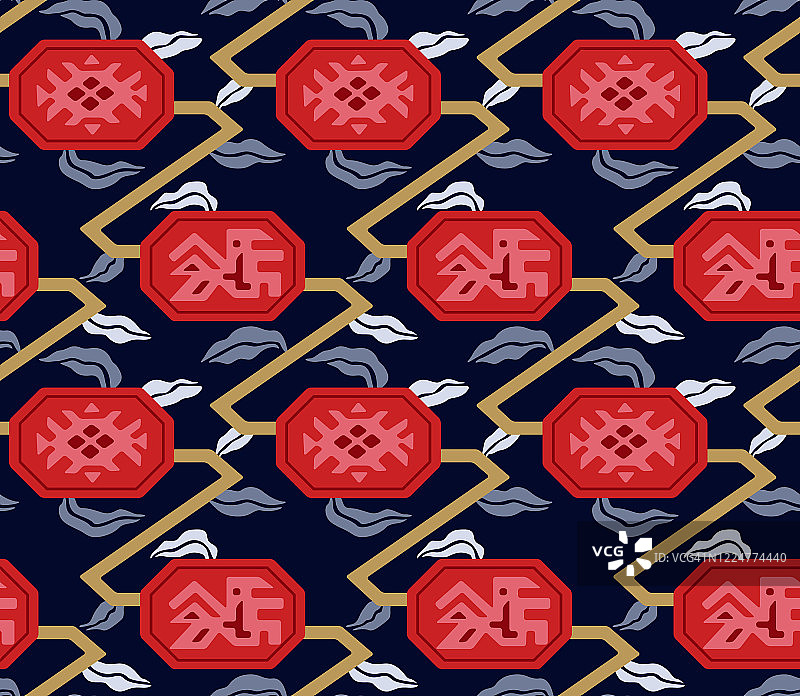 日式花卉图案之字形矢量无缝图案图片素材