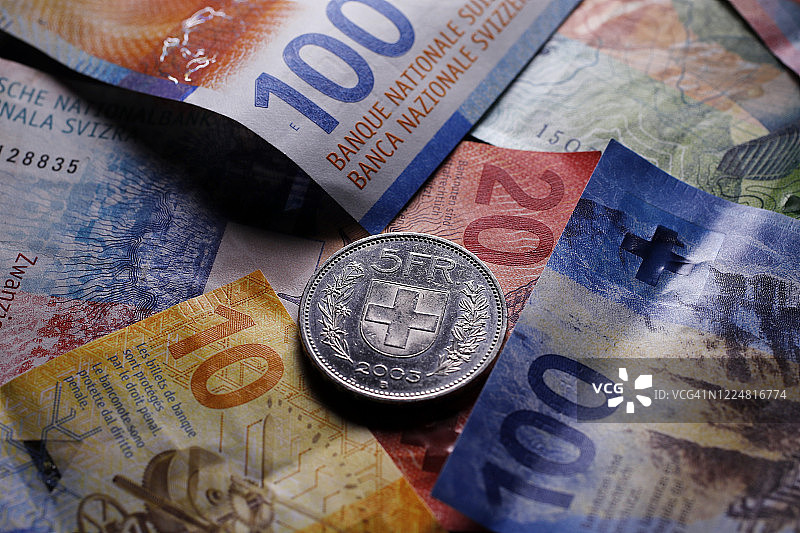 瑞士法郎纸币和硬币图片素材