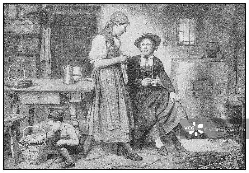 19世纪著名古画：《友好的拜访》 作者：B·沃蒂埃图片素材