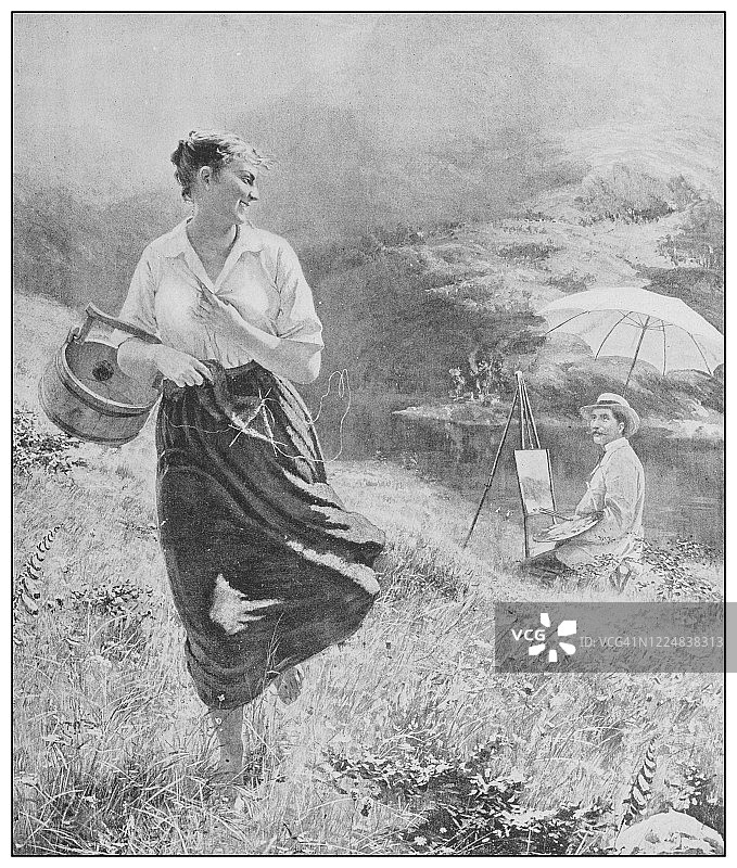 19世纪著名古董画作：汉斯·达尔的《自然之子》图片素材