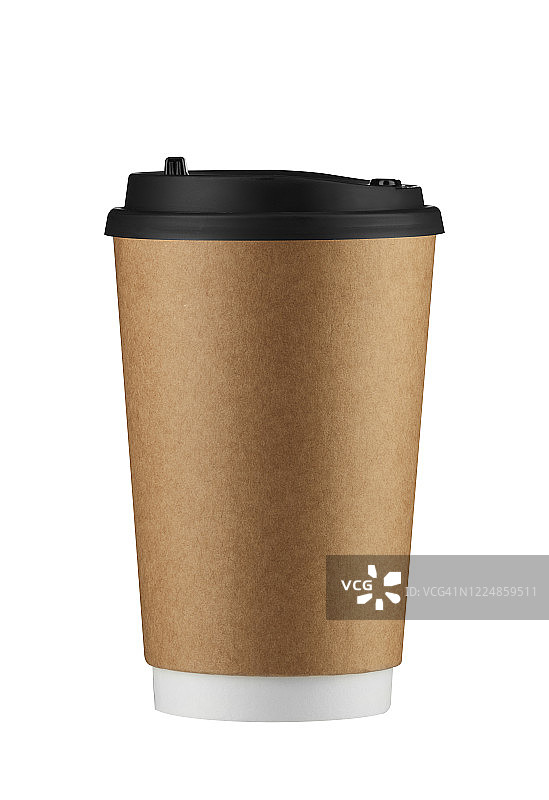 白色背景上带剪切路径的棕色一次性咖啡杯图片素材