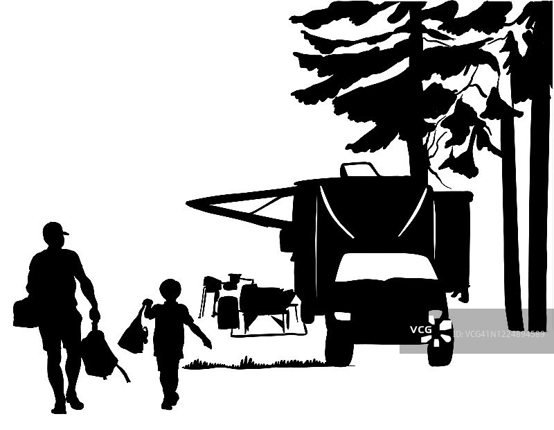 和爸爸一起露营剪影图片素材