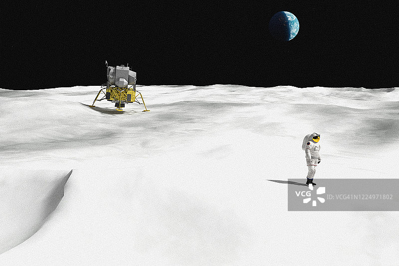 宇航员在月球着陆瞬间的数字渲染图片素材