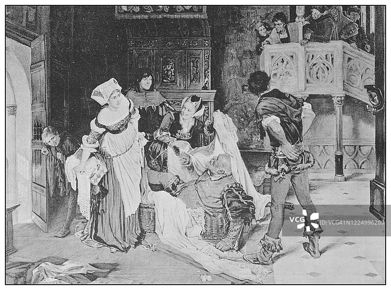 19世纪古董名画：温莎的快乐妻子场景图片素材