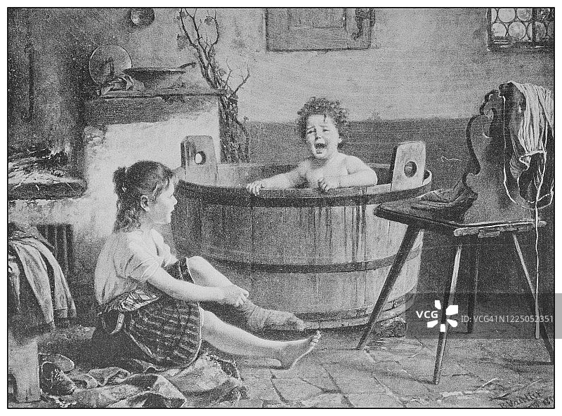 19世纪著名古董画作：本杰明·沃蒂尔的晨浴图片素材