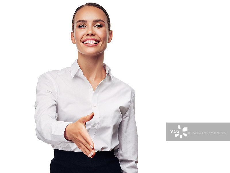 美丽的商务女士向您问好图片素材