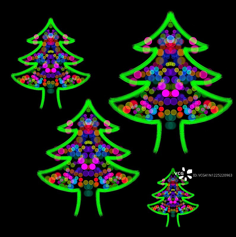 带有圣诞彩灯的圣诞树绘画图片素材
